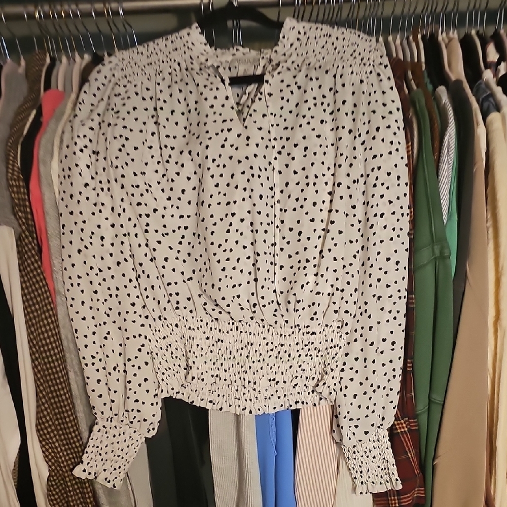 Rachel Zoe White Blouse with Black Heart Print